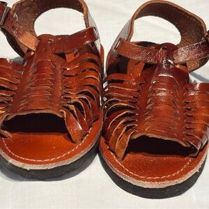 MEXICANA Brown Leather Sandals with Woven Design